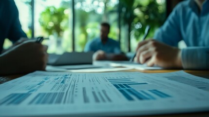 Business Meeting with Data Analysis and Reports
