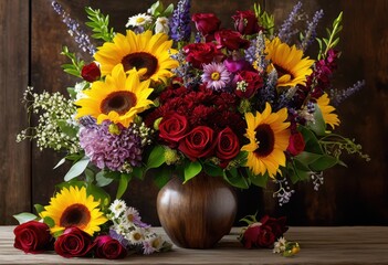 Obraz premium stunning vibrant floral arrangement showcased within natural light highlighting colors textures diverse blossoms, bouquet, bloom, botanical, bright, cheerful
