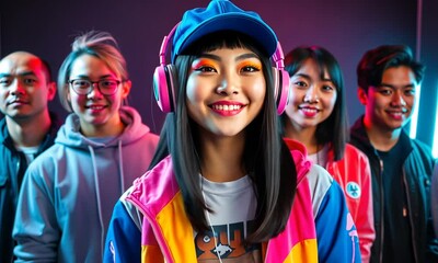 A vibrant gaming community gathers for an exciting event in a colorful setting, showcasing talent and creativity