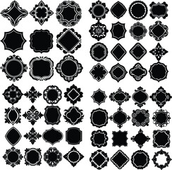 A collection of Islamic decorative shapes featuring intricate baroque frame silhouettes against a white background, offering elegant and ornate vector designs.