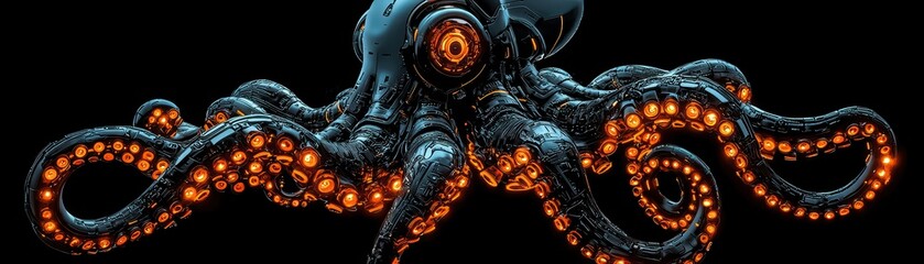 Fototapeta premium A vibrant octopus with glowing orange spots, showcasing its fascinating arms and intricate details.