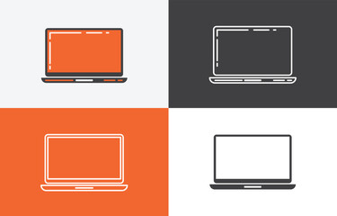 Laptop icons with 4 styles. Outline and flat icon