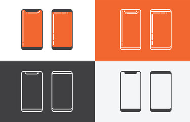 Smartphone icons with 4 styles. Outline and flat icon