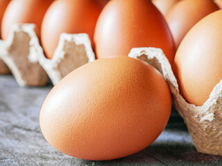 Close-up of organic Chicken eggs in tray or egg box.