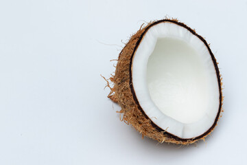 Half Cut Coconut On White Background