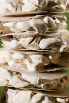 Traditional Christmas sweets in a festive stack close-up