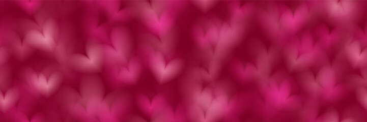 Blurred pink heart shape bokeh seamless pattern. Valentine day bg. Vector illustration in romantic style with gradient mesh and overlay effect