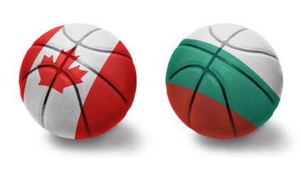 basketball balls with the national flags of bulgaria and canada on the white background.