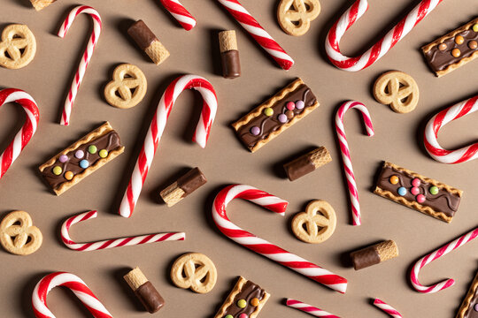 Top view of assorted Christmas sweet treats