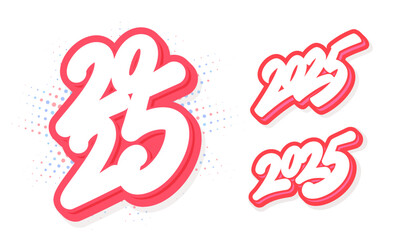 2025 year. Vector handwritten typography stickers set.