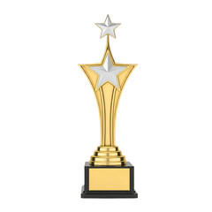 gold trophy award with star on top on it,