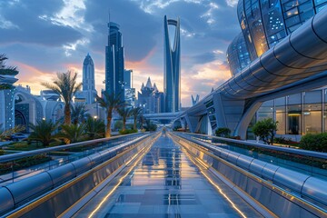 Fototapeta premium A vibrant view of Riyadh, the capital of Saudi Arabia, showcasing the city's stunning skyline and modern architecture. A representation of urban development and commercial growth, reflecting the dynam