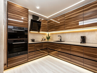 Sleek wooden cabinets and modern appliances shine in a bright kitchen design