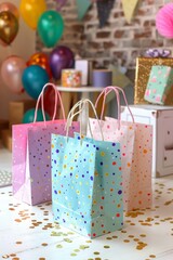 Colored gift paper bags. selective focus. Fashion Generative AI,