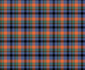 Fototapeta premium Plaid fabric pattern, purple, green, orange, black, seamless for textile and design clothes skirt pants apron tablecloth blanket or decoration fabric. Vector illustration.