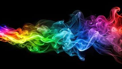 Swirling rainbow colored smoke on black background