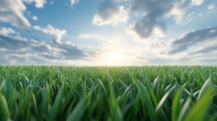 Obraz premium A field of grass with a bright sun in the sky