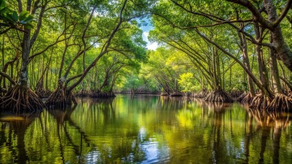 Swamp forests with mangrove plants and Avicennia marina with shallow depth of field