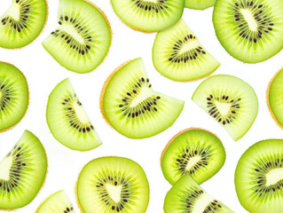 Fototapeta premium Sliced kiwi arranged on a clean white background, perfect for healthy eating