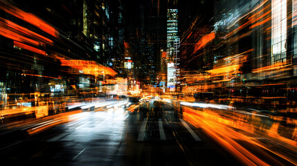 Fototapeta premium Long exposure of city lights capturing the dynamic pace of urban life -