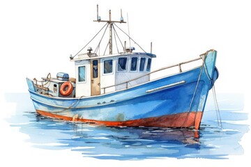 Naklejka premium Boat watercraft sailboat vehicle, digital paint illustration. image