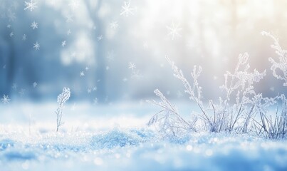 Snowy branches and winter wonderland scene.