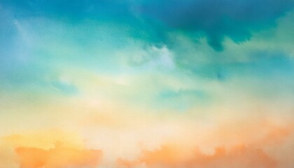 Obraz premium An abstract watercolor sunset sky with gradient colors and soft textures in blue, green, yellow, beige, and orange