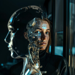 half human half AI robot woman