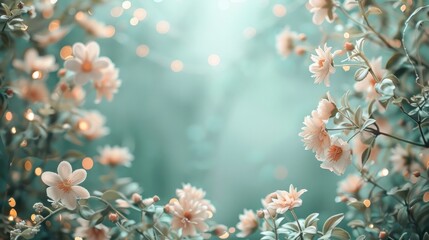 Soft and delicate pink flower blossoms with ethereal bokeh backdrop creating a serene and enchanting scene in a lush spring garden  The image conveys a sense of natural beauty tranquility