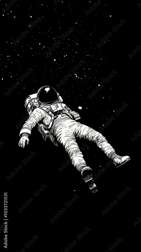 Wall mural an astronaut lost in space falling and floating adrift