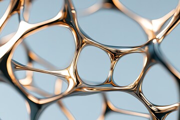 3D abstract render of interconnected metallic wires forming organic shapes