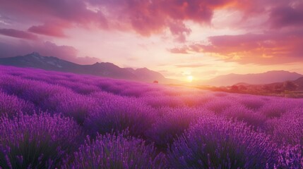 Beautiful lavender field at sunset
