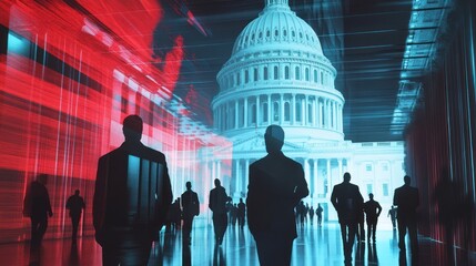 Silhouettes of People Walking Toward the Capitol Building