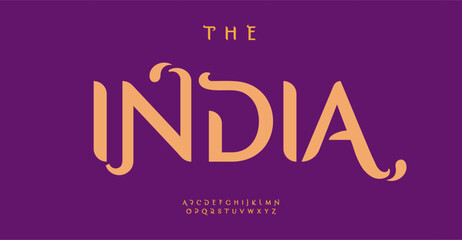 Decorative artistic font with cultural Indian flair, ideal for ethnic and cultural designs, luxurious design for artistic branding. Exotic typography with stylish accents. Vector typeset