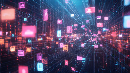 Obraz premium Visual representation of digital content, social network services, and NFTs -