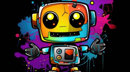 funny cute little robot colorful illustration