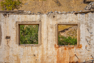 Destroyed and abandoned buildings of the city after the war, bombing, Apocalypse Dead city, ruins, evacuation. Gaza Strip