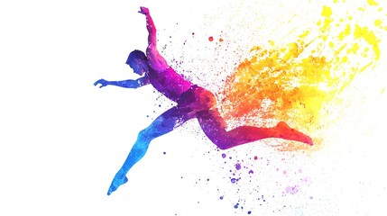 A woman is flying through the air with her arms outstretched