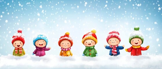 Fototapeta premium Group of little children having fun outdoors in winter with snow