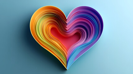 heart rainbow colors logo 3d vector papercut