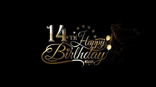 Golden 14th Birthday Text Animation, Realistic Happy Birthday Text Animation, 14th Happy Birthday, Celebrate 14th Happy Birthday To You, Happy 14 Years Birthday, Luxury 14 Years Birthday Celebrating
