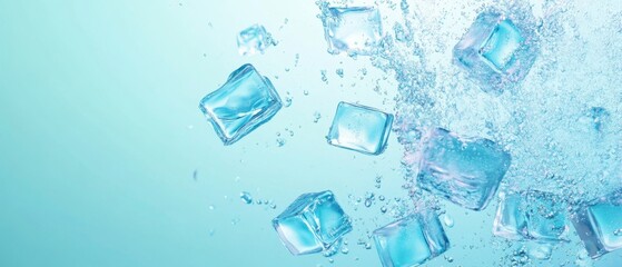 Ice cubes under water or on a light blue background