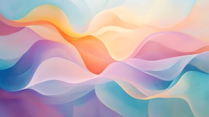 Fototapeta premium Soft waves of pastel colors mesh together seamlessly, forming abstract shapes that flow like liquid across the canvas.