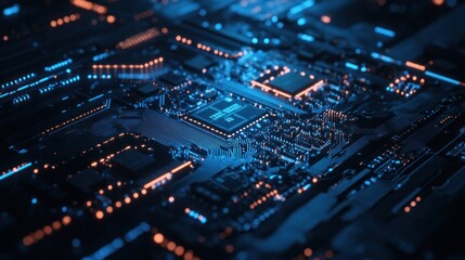 Fototapeta premium Circuit Board with Glowing Lights