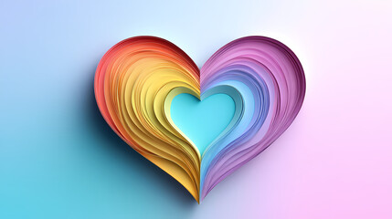 heart rainbow colors logo 3d vector papercut