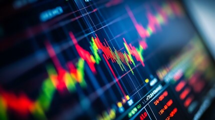 A close-up of stock market graphs showing fluctuating lines representing market trends