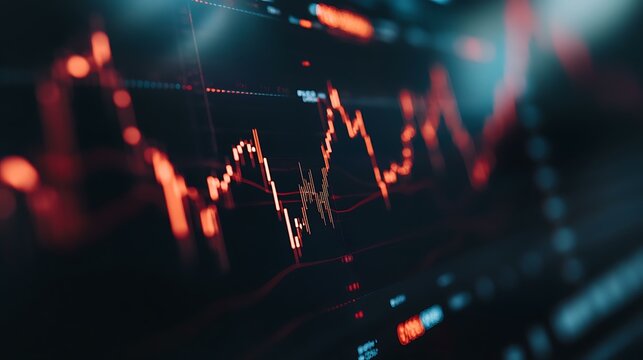 A close-up of stock market graphs showing fluctuating lines representing market trends
