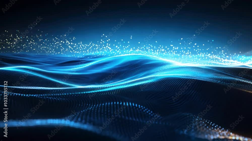 Poster particle wave with slanted curved dots