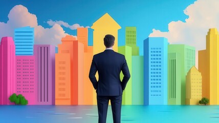 Successful CEO financial district water color colored pastel