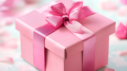 Obraz premium Christmas gifts, gift box with ribbon, pink shades, trendy color , Pink gift box with pink bow , an open gift box with a bow on top , beautiful pink gift box 